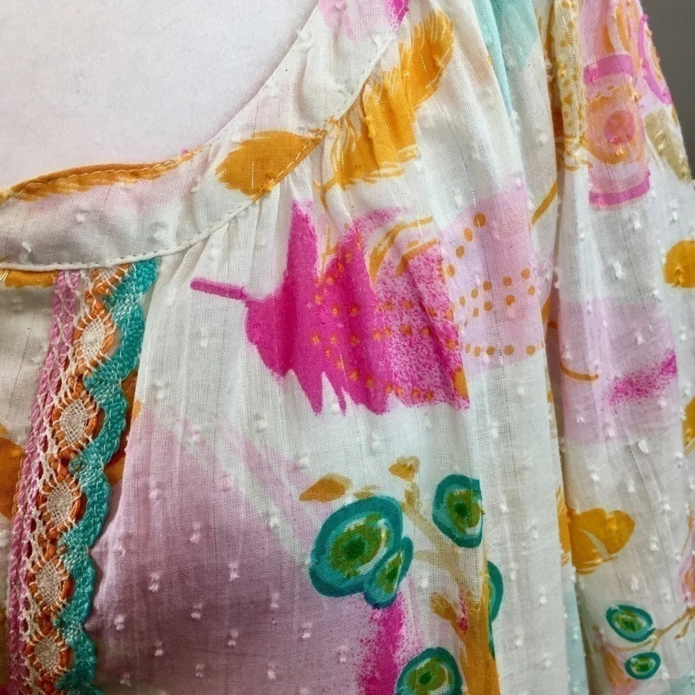 Vintage Y2K Bohemian Drop Waist Cotton Midi Dress - Picture 8 of 16